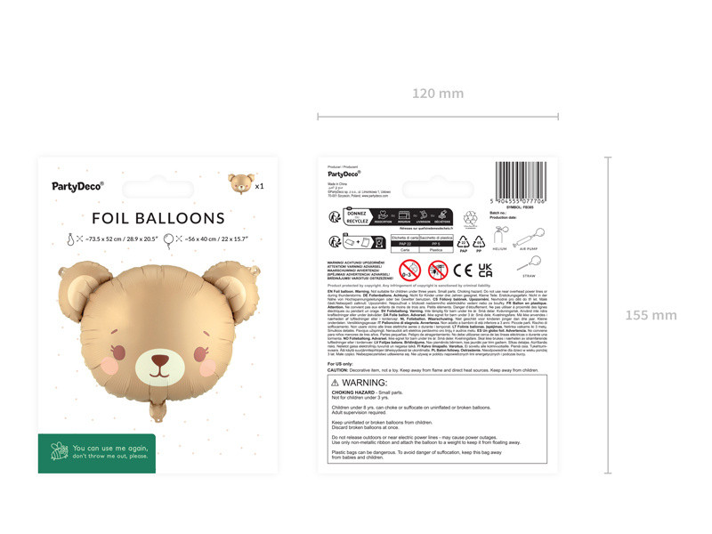 Balon foliowy Miś 56x40cm FB385 PartyDeco